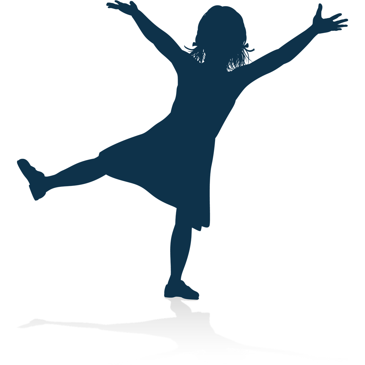 Jente som er glad som strekker armer opp i lufta. Illustrasjon - Klikk for stort bilete