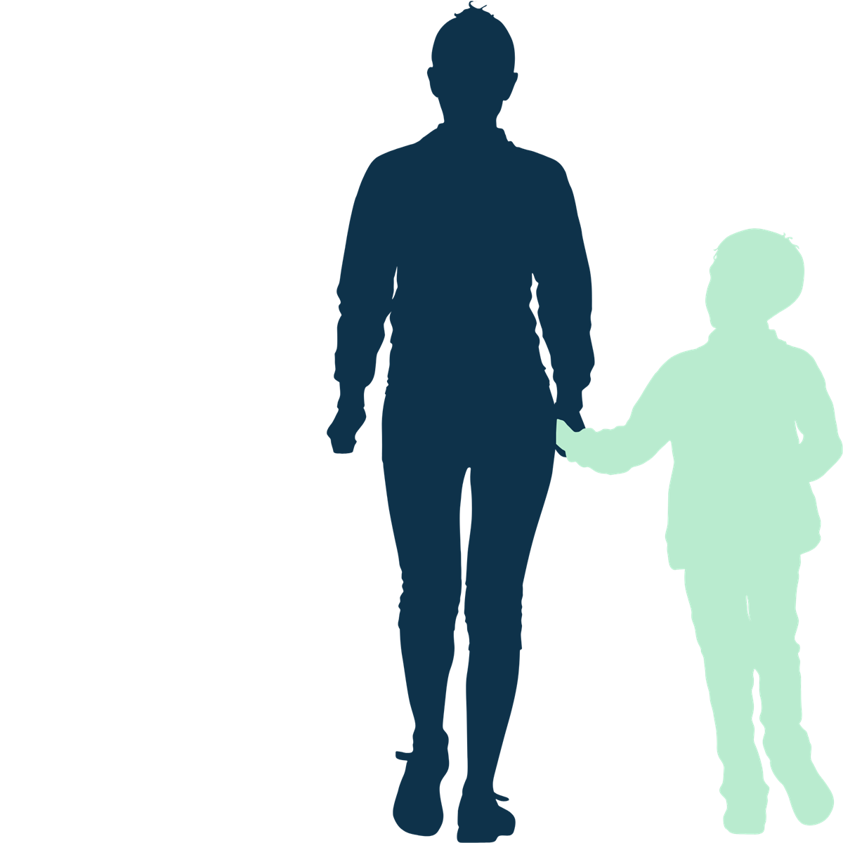 To personar ein vaksen og eit barn som går hand i hand. Illustrasjon - Klikk for stort bilete