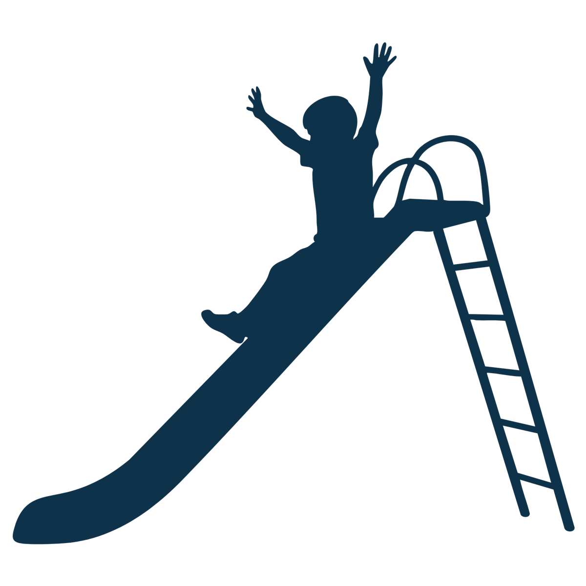 Illustrasjon i blått av eit barn som sklir på ei sklie med hendene i været. Illustrasjon. - Klikk for stort bilete